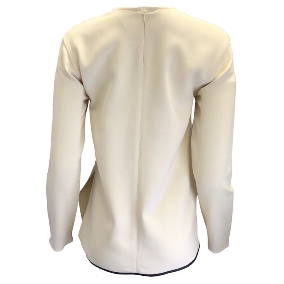 VICTORIA BECKHAM IVORY / BLACK LAMBSKIN LEATHER TRIMMED CREPE TOP - Picture 3 of 4
